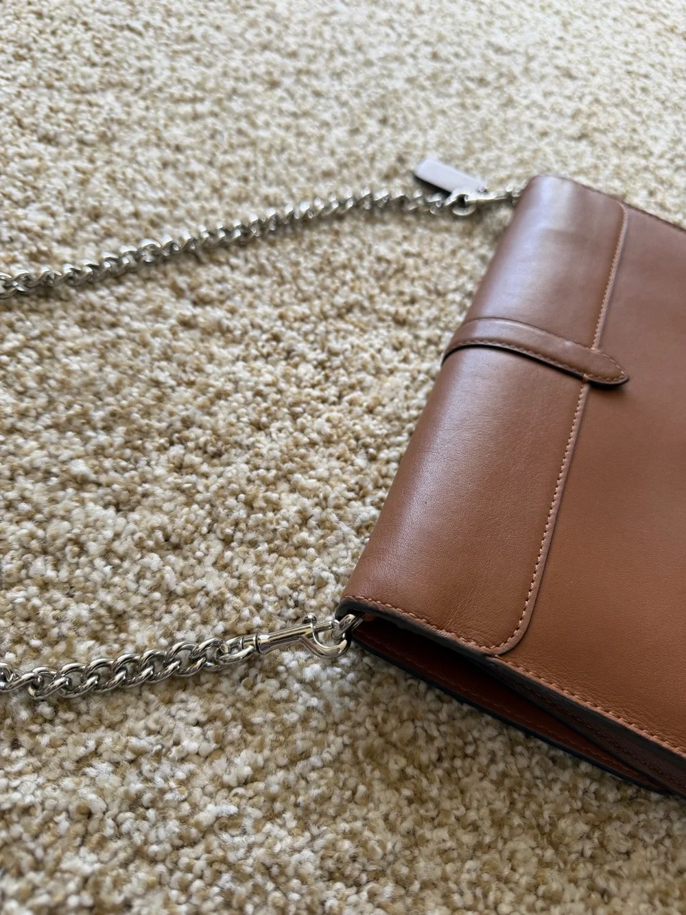Coach Nomad Crossbody Clutch Wallet in Saddle Brown Leather Silver Chain